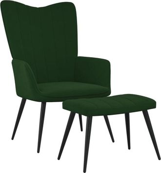 vidaXL Sillón de relax con taburete terciopelo verde oscuro Vidaxl