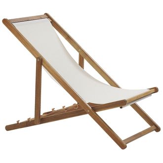 Beliani Beliani - Tumbona De Jard&iacute;n De Madera De Acacia Clara Blanco Crema Con 2 Telas A Elegir Reclinable Plegable Anzio