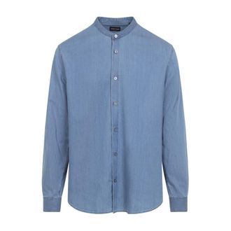 Giorgio Armani Casual Shirts, male, Blue, 2XL, Blue Classic Cotton Shirt Aw25