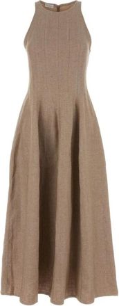 Brunello Cucinelli Sprankelende Linnen Twill Jurk - Dames - Casual kleedjes - Beige - L - Linnen - Kleedjes