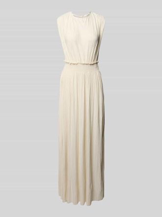 Ichi Maxikleid mit Plisseefalten und Rundhalsausschnitt in Offwhite, Gr&ouml;&szlig;e M
