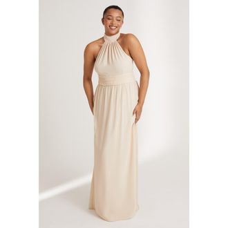 Six Stories Halter Neck Chiffon Bridesmaid Dress in Cream at Nordstrom, Size 12