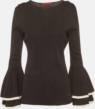 Carolina Herrera Black Stretch Knit Flared Sleeve Top