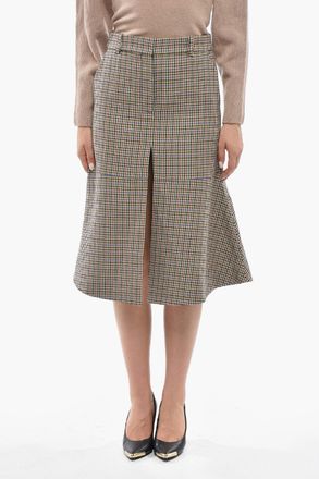 Stella McCartney Gonna NAOMI in Lana a Fantasia Pied-de-Poule con Spacco Frontale Stella McCartney