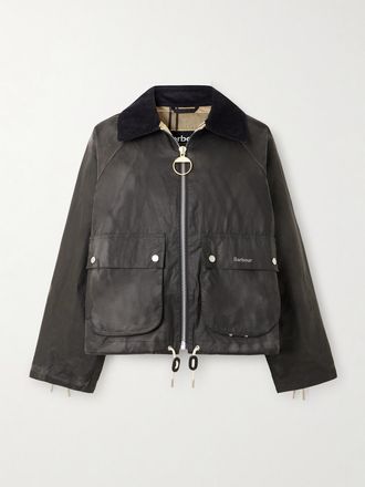 Barbour Giacca In Cotone Cerato Con Finiture In Velluto A Coste E Pelle Marron - Grigio