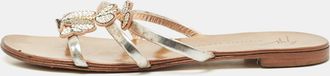 Giuseppe Zanotti Silver Leather Crystal Embellished Flat Slides