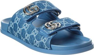 Gucci Gg Denim & Leather Flat Sandal