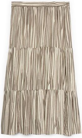 Fiorella Rubino Lange Gestreepte Muslin Rok met Ruche - Dames - Midirokken - Bruin - XL - Rokken
