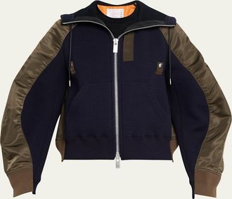 sacai Mixed-Media Zip Hooded Jakcet