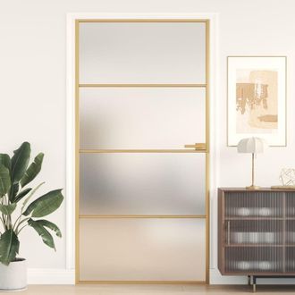 Berkfield Home Interior Door Slim Golden 102.5x201.5 cm Tempered Glass & Aluminium in Black