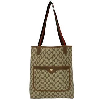 Gucci Brown Green Red Color Gg Leather Leather Pvc Handbag Tote Bag (Pre-Owned)