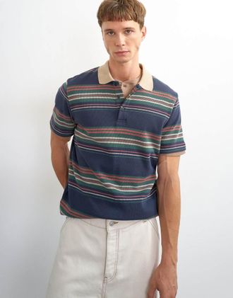 Topman Polo vestibilit&agrave; classica in jersey blu navy a righe-Multicolore