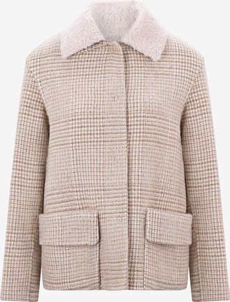 Manzoni24 Karierte Hemdjacke mit Kunstpelzkragen