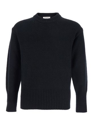 Kangra Cashmere Black Crew Neck Sweater With Ribbed Design In Wool Woman