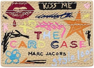 Marc Jacobs The Punk Scribble Card Case Wallet Womens Handbags Beige, Leather/Polyester