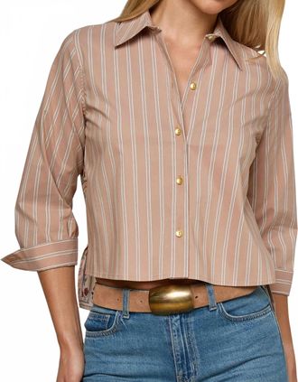 L'agence Womens Fawn Western Card Print Shirt In Stripe Tan Multi