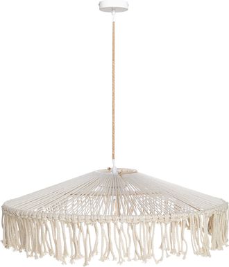Beliani Beliani - L&aacute;mpara Colgante Estilo Boho Flecos Cuerda De Papel Tejida Blanco Akobo