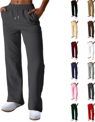Generic Joggers for Women UK Straight Leg Fleece Lined Joggers Wide Leg Sweatpants with Pockets Ladies Jogging Bottoms Ladies Trousers Elasticated Waist Winte