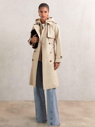 Reiss Stone Petite Hooded Insert Trench Coat, 14