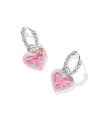 Kendra Scott Womens Ari Heart Huggie Earrings In Silver Pink Iridescent Glitter
