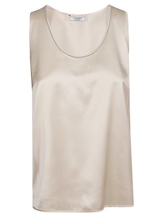 PESERICO Satin Viscose Top With Light-Reflecting Neckline Detail