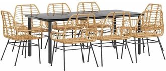vidaXL 9 Piece Garden Dining Set Brown Poly Rattan Glass vidaXL