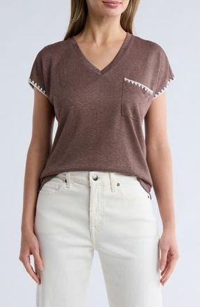 Bobeau Whipstitch Pocket T-Shirt in Coffee /Natural at Nordstrom Rack, Size X-Large