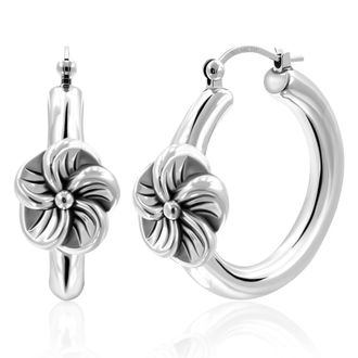MAX + STONE 925 Sterling Silver Hoop Earrings with Flower