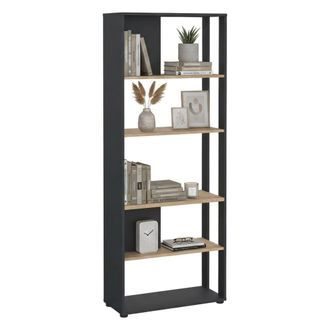 Dmora Dmora - Estante Para Libros Colette, Estante De Oficina, Porta Libros M&oacute;vil, Biblioteca, 80x34 H205 Cm, Roble Y Gris
