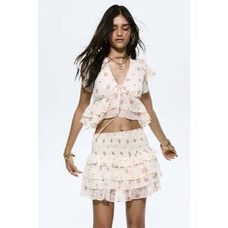 H&M Tiered chiffon skirt in Cream/paisley at Nordstrom, Size Xx-Small