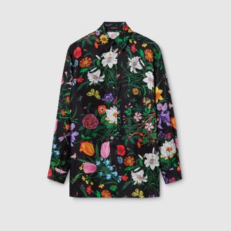 Gucci Printed Silk Twill Shirt, Black, Ready-to-wear