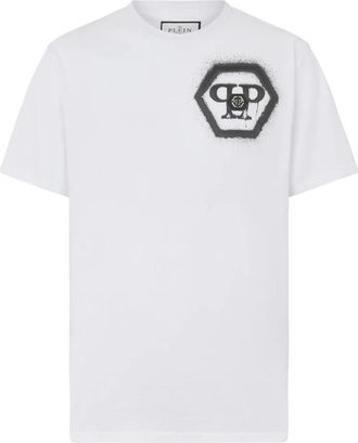 Philipp Plein Ronde Hals T-Shirt Spray Hexagon - Heren - T-shirts - Wit - XL - Katoen - Tops