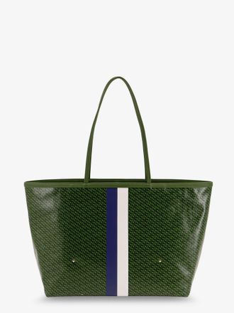 Tory Burch Womens The Racer Tote Shoulder Bag Green Tela Spalmata