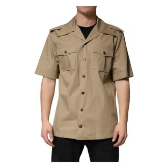 Dolce & Gabbana Short Sleeve Shirts, male, Brown, Size: M Pin Up Short Sleeve Casual Shirt