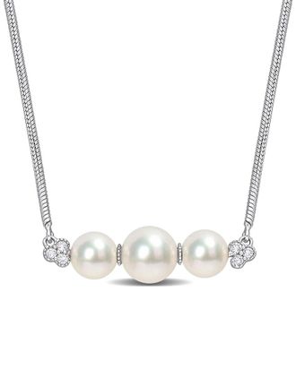 Rina Limor Silver 0.18 Ct. Tw. White Topaz 6-7.5Mm Pearl Bar Pendant