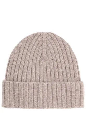 Sporty & Rich AC06666302BE24_TAPIOCA Cashmere Wool Logo Beanie - Brown