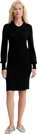 Twinset Jurk met lange mouwen en ribbelstructuur - Dames - Kleedjes - Zwart - S - Wol - Kleedjes
