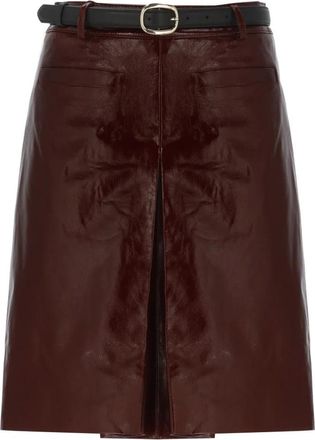 Self Portrait Rokken, Dames, Rood, S, Bordeaux Leren Rok met Riemlussen