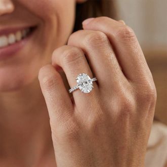 Pompeii3 Certified 3 3/8Ct Oval Diamond Engagement Ring Hidden Halo Lab Grown White Gold
