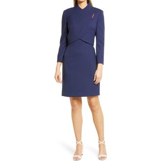Tahari by ASL Wrap Jacket & Sheath Dress in Navy at Nordstrom, Size 12