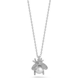 Sphera Milano Bee Cubic Zirconia & Cultured Pearl Pendant Necklace in Silver/Pearl at Nordstrom Rack