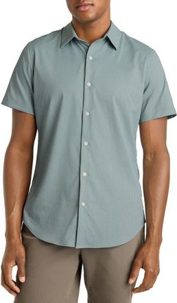 Bonobos Tech Slim Fit Geo Performance Short Sleeve Button-Up Shirt in Green Waves Geo at Nordstrom, Size Xx-Large