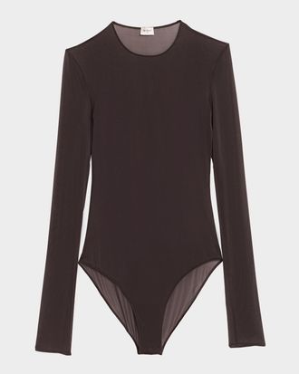 Saint Laurent Sheer Knit Long-Sleeve Bodysuit