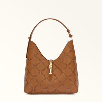 Furla Goccia Shoulder Bag M Brandy Brown Perforated Sidney Calf Leather Woman