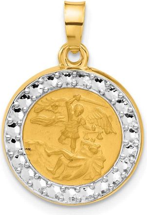 Diamond2Deal 14k Yellow Gold with White Rhodium Hollow St. Michael Medal