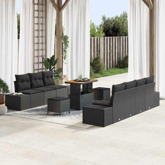 vidaXL Vidaxl - Conjunto De Sof&aacute; De Jard&iacute;n Con Coj&iacute;n 10 Pcs Negro Polirat&aacute;n