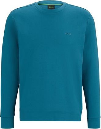 HUGO BOSS Mens Crew Neck Ribbed Collar Raglan Sleeve Sweatshirt in Medium Blue - Size Small