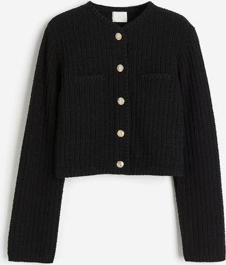 H&M Kurzer Cardigan aus Strukturstrick - Schwarz