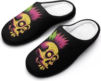 Generic Skull Punk Funny Mens Cotton Slippers Soft Non-Slip Rubber Sole House Slipper Indoor Outdoor