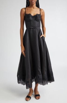 Zimmermann Hypnotic Lace Trim Corset Dress in Black at Nordstrom, Size 3
